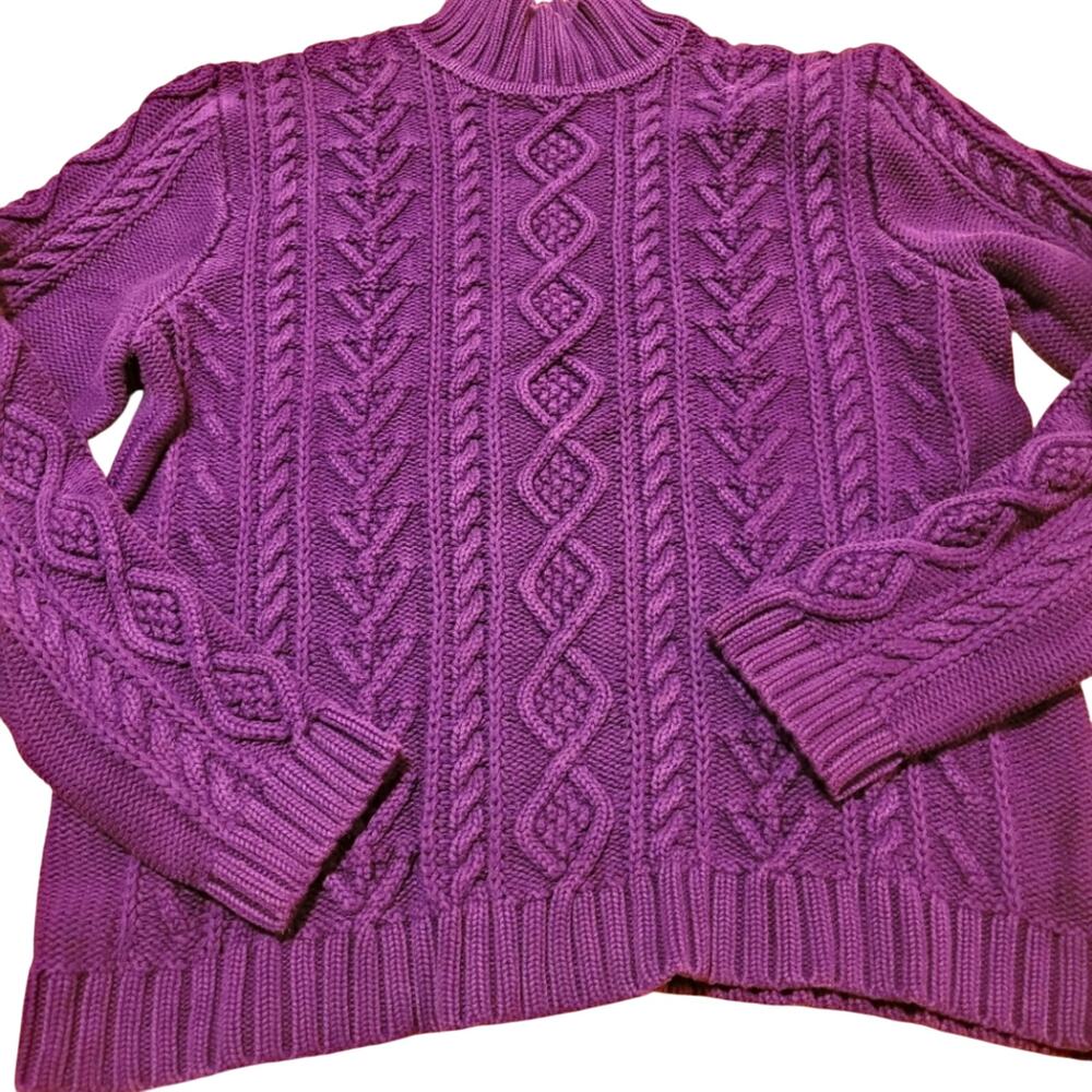 Vtg Purple Chunky Cable Knit Sweater Size XL Cotton Warm Preppy Winter Chaps